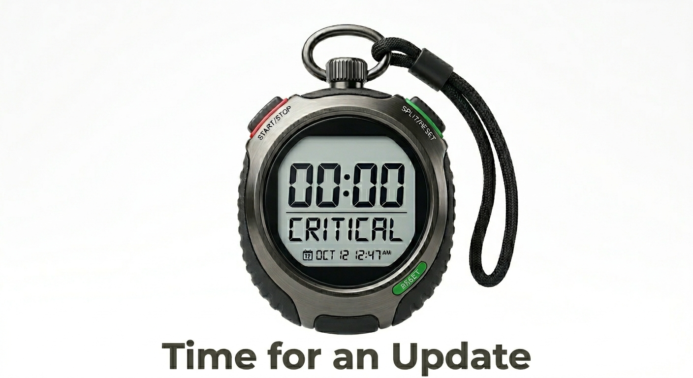 Stopwatch showing 'Time for Update' — schedule updates are about the forecast, not the history